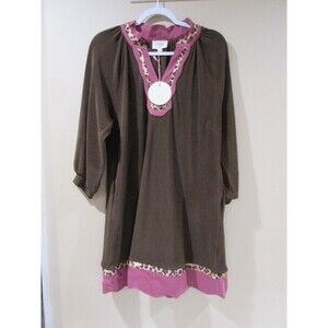 NWT UMGEE A-Line Sweater Dress Women Med Brown Leopard Trim Pockets MSRP 68.00